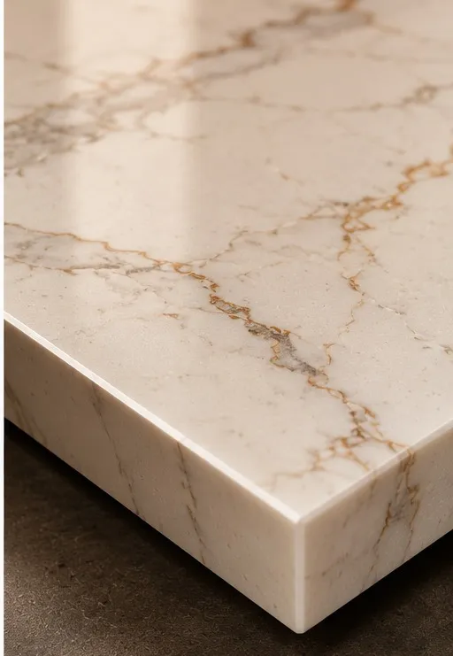 Corner of a honed Calacatta marble slab with gold veining